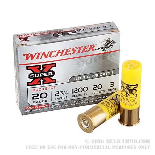 5 Rounds of 20ga Ammo by Winchester Super-X -#3 Buck - 20 Pellet