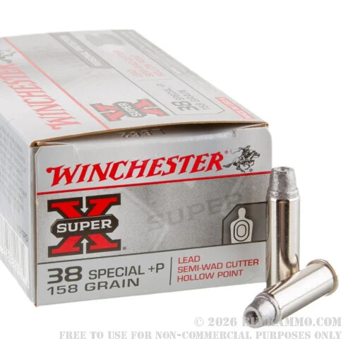50 Rounds of .38 Spl Ammo by Winchester Super-X - +P 158gr Lead Wadcutter