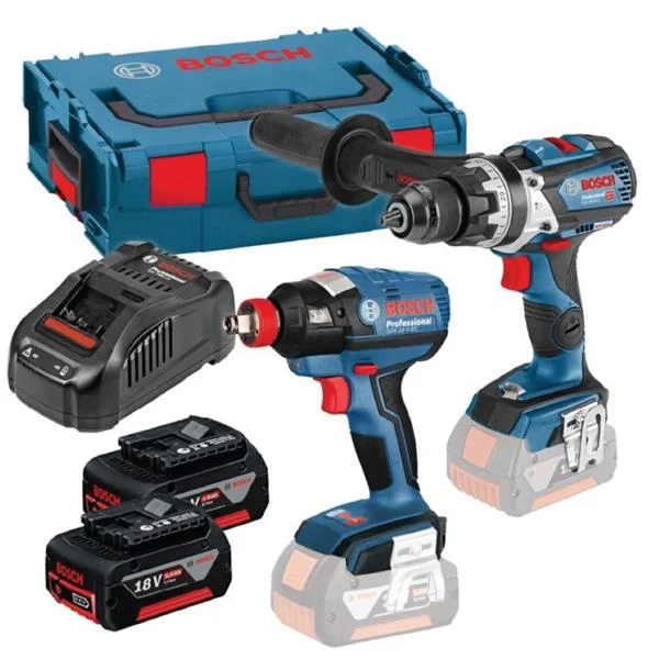 BoschGSB18V-85C 18v Combi Drill + Impact Wrench Twin Kit, 2x5Ah Batteries, Charger, Kit-Box