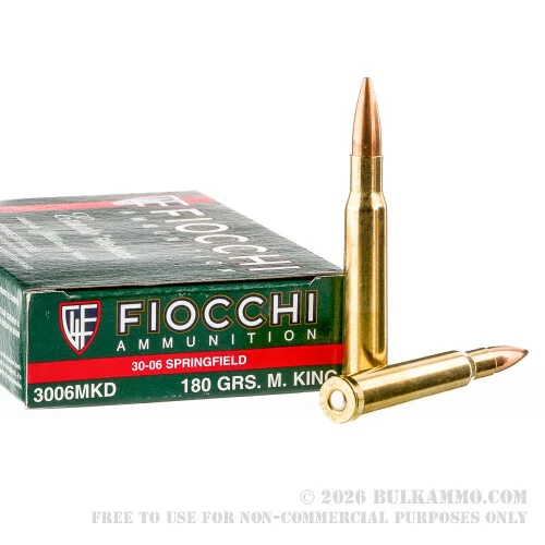 200 Rounds of 30-06 Springfield Ammo by Fiocchi - 180Grain Sierra MatchKingHPBT