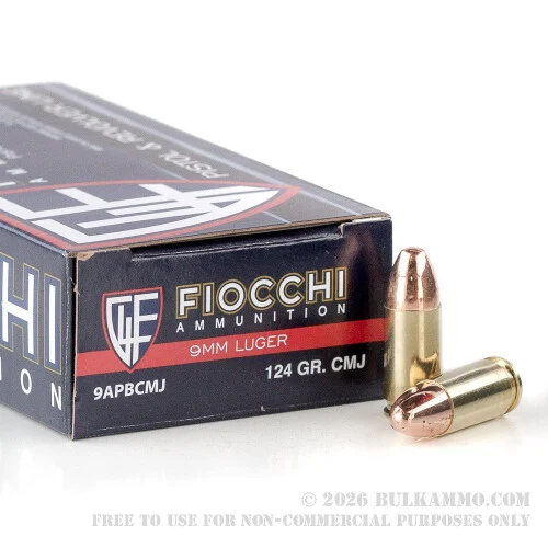 1000 Rounds of 9mm Ammo by Fiocchi - 124gr CMJ