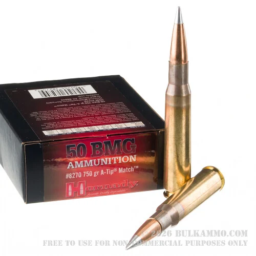 100 Rounds of .50 BMG Ammo by Hornady Match - 750gr A-Tip Match