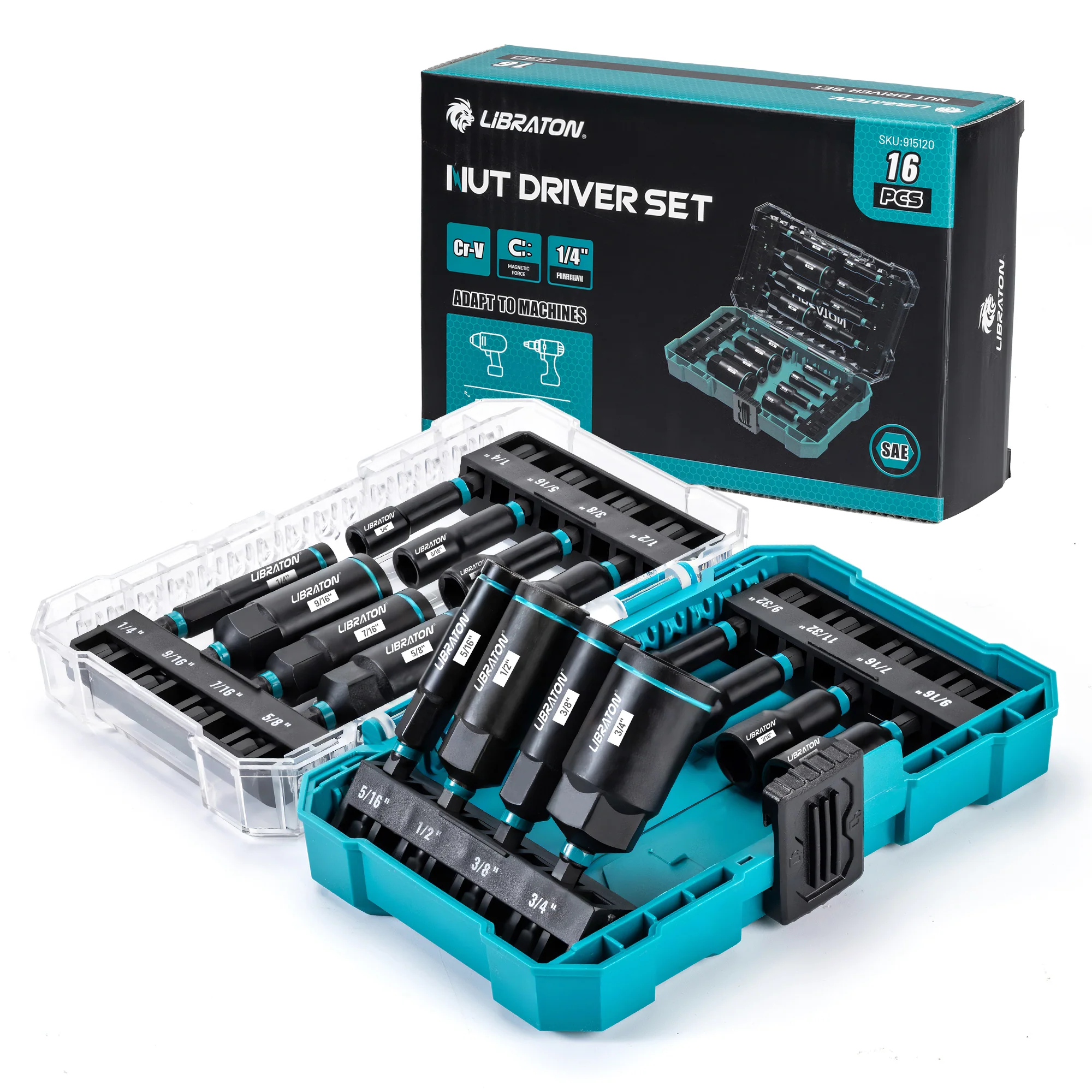 LIBRATON 16-Piece Magnetic Nut Driver Set, 1/4″-9/16″ SAE&Metric, Car Repair Kit