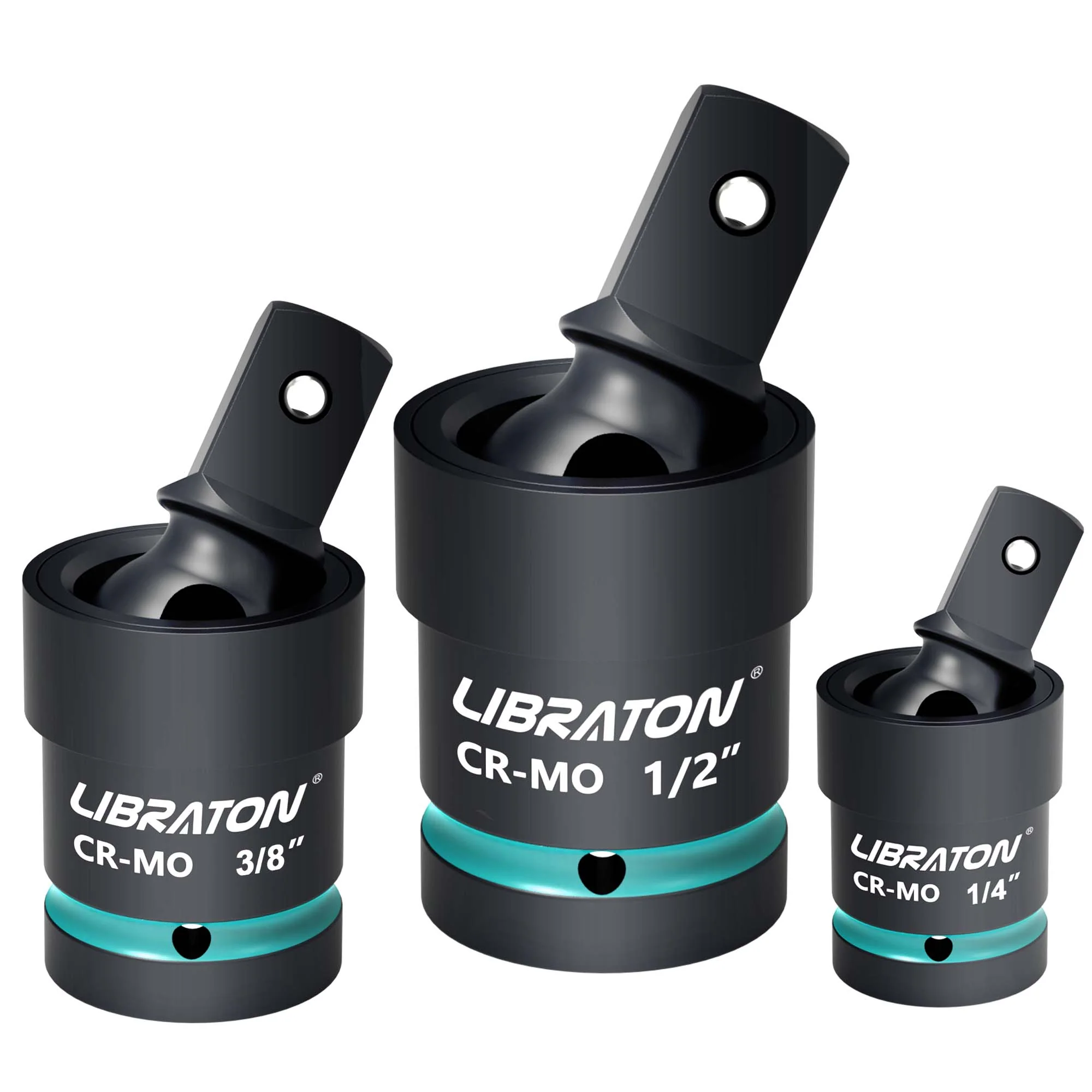 Libraton 3-Piece Impact Swivel Socket Set – 1/4″, 3/8″, 1/2″ Drive, Cr-Mo Flex Joints