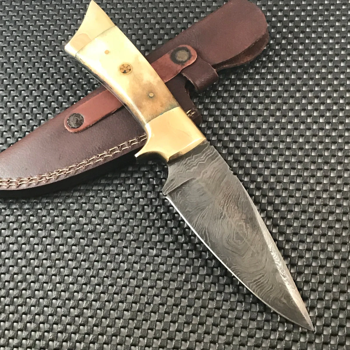 10″ Custom Damascus Steel Hunting Knife w/ Buffalo Bone Handle (BB-9)