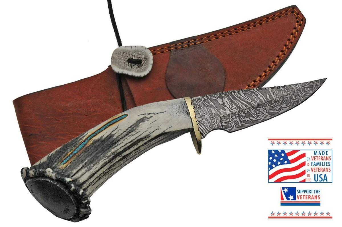 10″ Elk Antler USA Handmade Damascus Skinning Knife