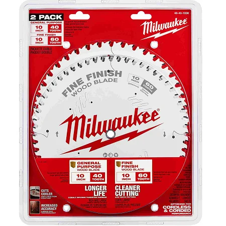 Milwaukee 10″ x 40T + 80T 2 Pack Saw Blades