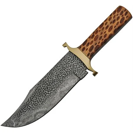 11″ Chipped Damascus Steel Cheetah Hunting Bowie Knife