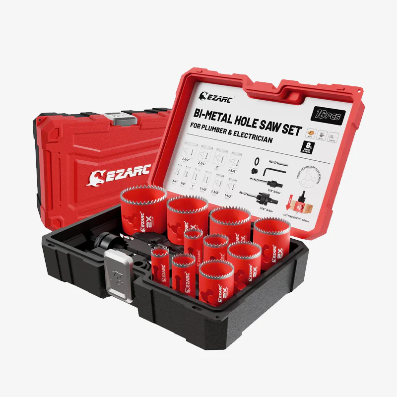 EZARC 16Pcs Bi-Metal Hole Saw Kit Set with 3/4″-2-1/2″(19-64mm) for Wood, Metal, Plywood, PVC Board
