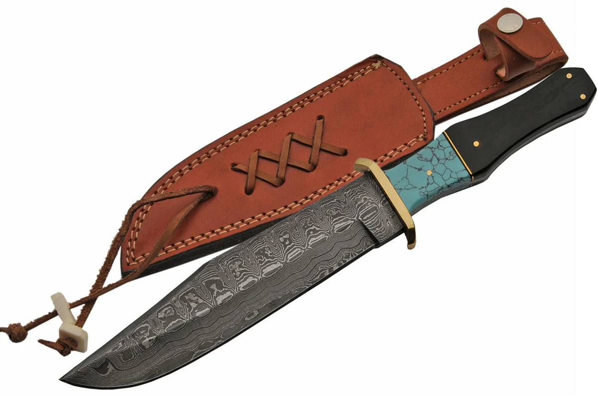 12.5″ Hand Forged Blue Damascus Bowie Knife