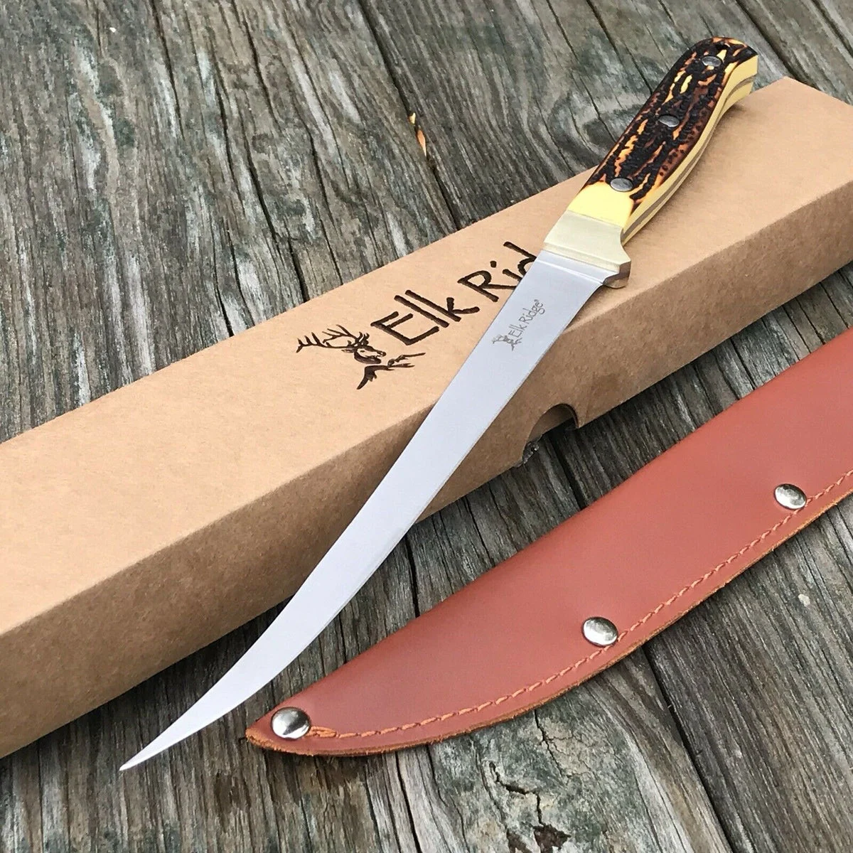 12″ Elk Ridge Fixed Blade Full Tang Bone Fishing Fillet Knife (ER146)