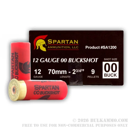 250 Rounds of 12ga Ammo by Spartan Ammo -00 Buck - 9 Pellets