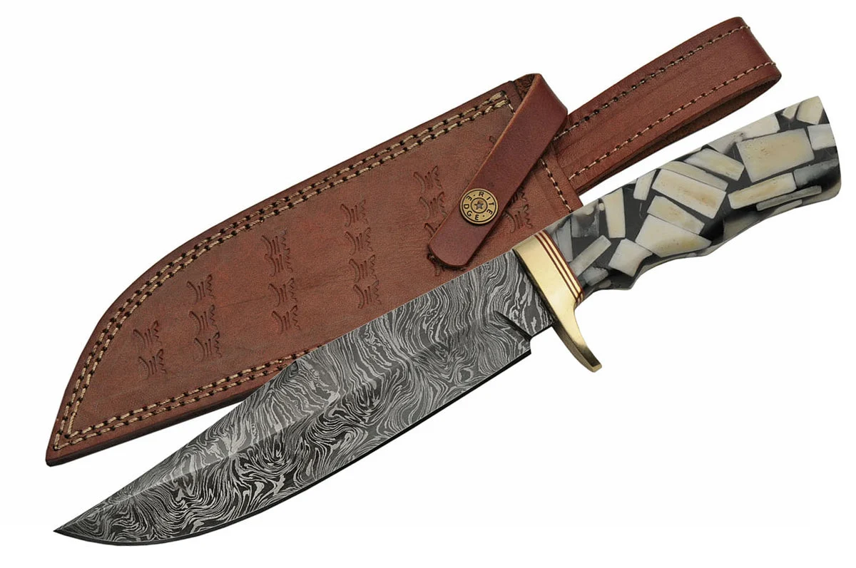 13″ Custom Damascus Bone Skinning Bowie Knife