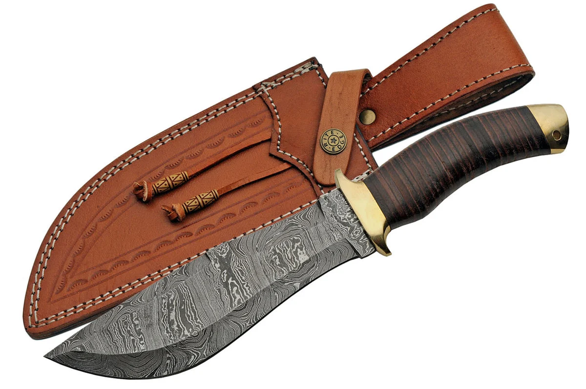 13″ Leather Stacked Damascus Tracker Skinning Knife