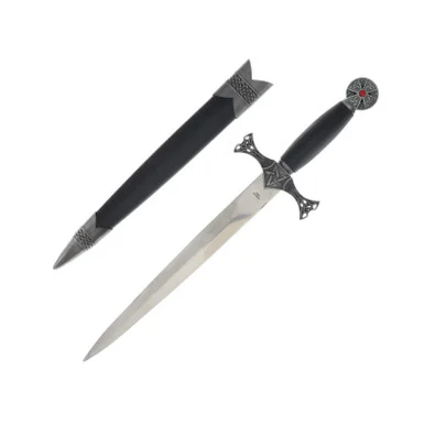 14.5 Inch Celtic Jewel Dagger Black Leather Handle 211110