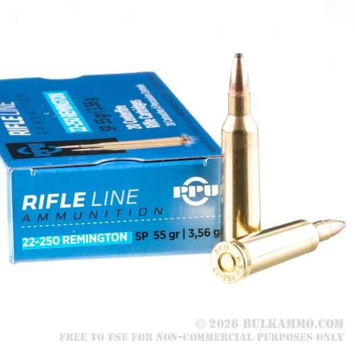 20 Rounds of .22-250 Rem Ammo by Prvi Partizan - 55gr SP