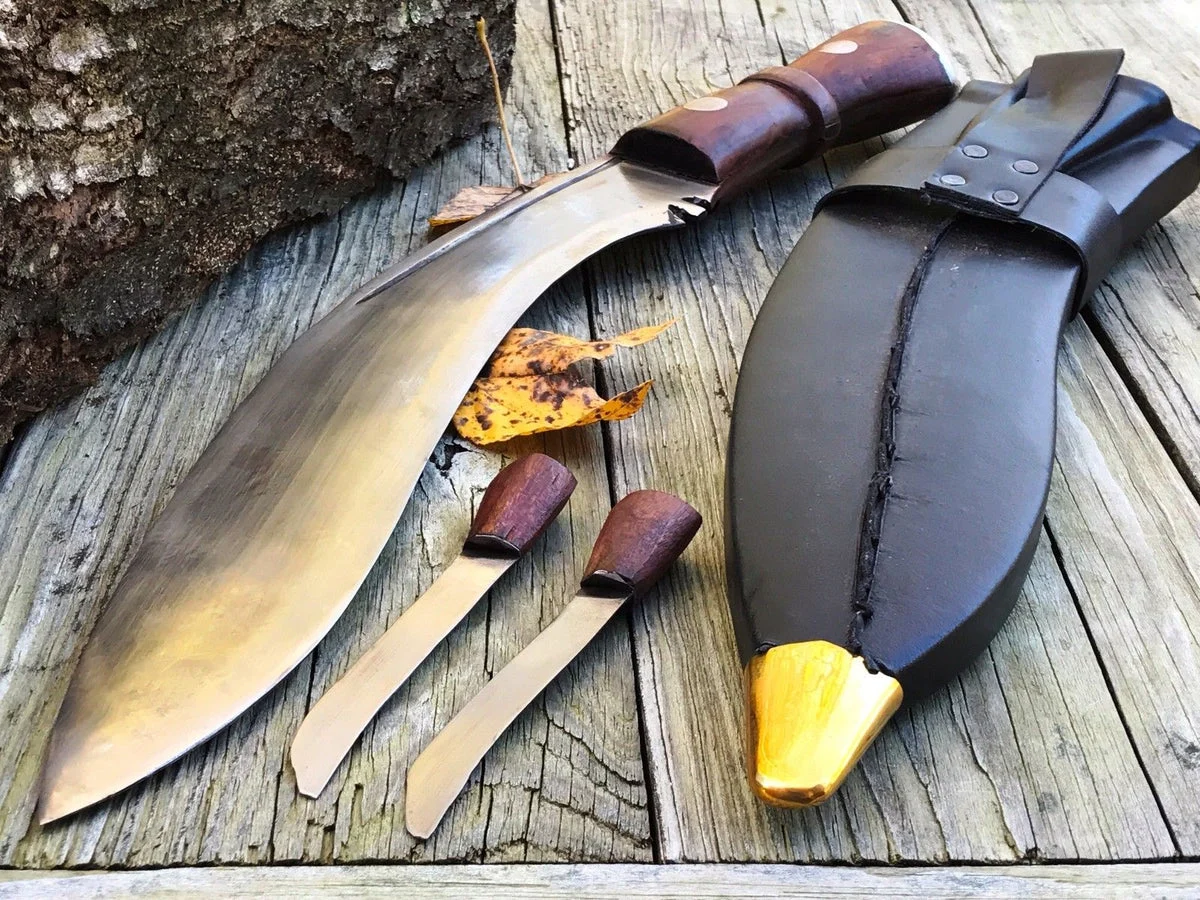 17″ Fixed Blade Nepalese Kukri Frontier Blade Knife w/ Throwing Knives