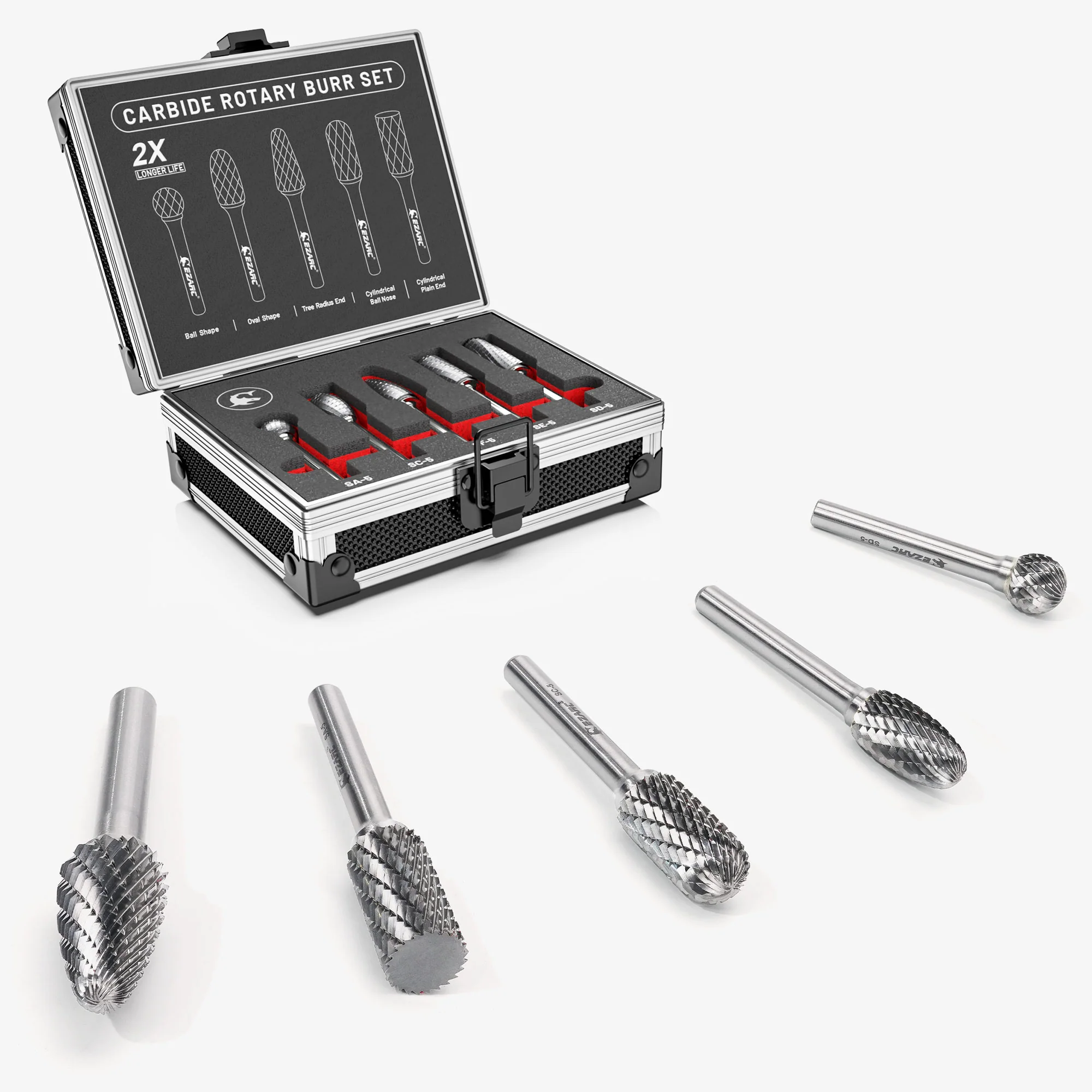 Tungsten Carbide Double Cut Rotary Tool Bits Burr 5PC Set