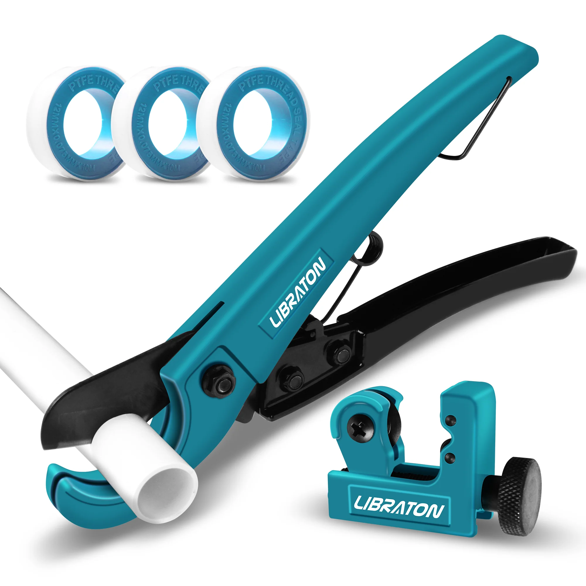 Libraton PVC/PEX Cutter Set – 1/8″–1-5/8″, Spare Blade & PTFE Tape