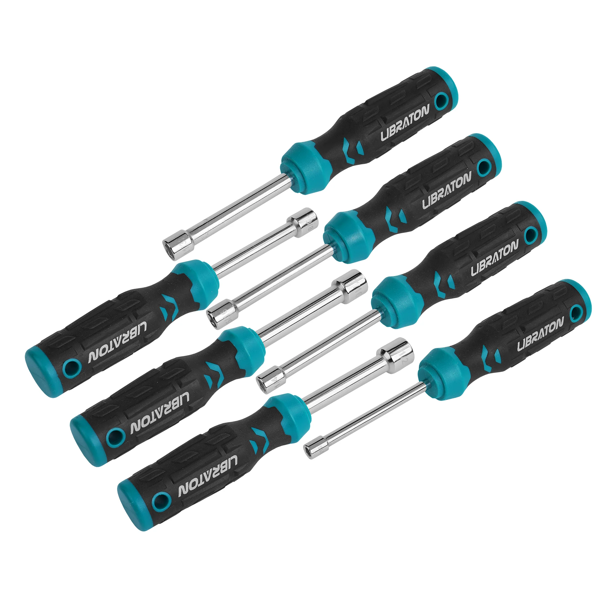 Libraton 7-Piece SAE Hollow Nut Driver Set – 3″ Full-Hollow, Magnetic, 3/16″–1/2″