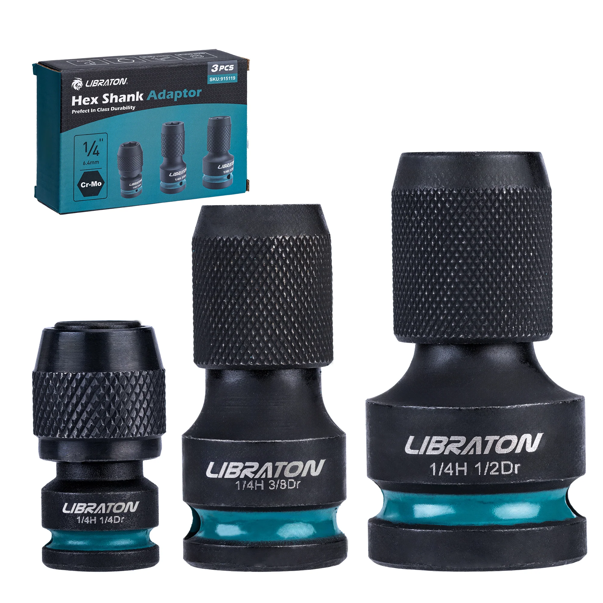LIBRATON Impact Socket to 1/4″ Hex Adapter Set – 1/2″, 3/8″, 1/4″ Drive Converters