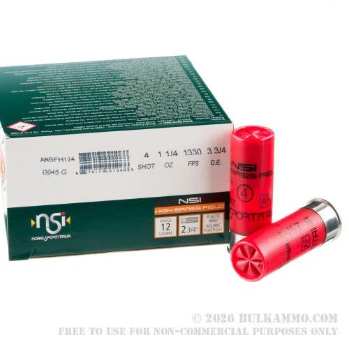 25 Rounds of 12ga Ammo by NobelSport High Brass Field - 1 1/4 ounce #4 shot