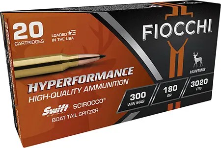 Fiocchi 300WMSCA Hyperformance300WinMag 180gr Swift Scirocco II Boat Tail Spitzer 20 Per Box/10 Case