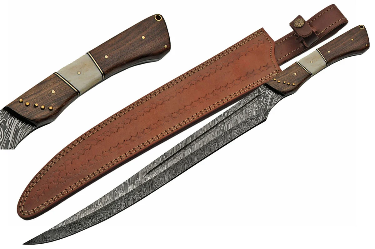 22″ Bone Walnut Damascus Steel Sword
