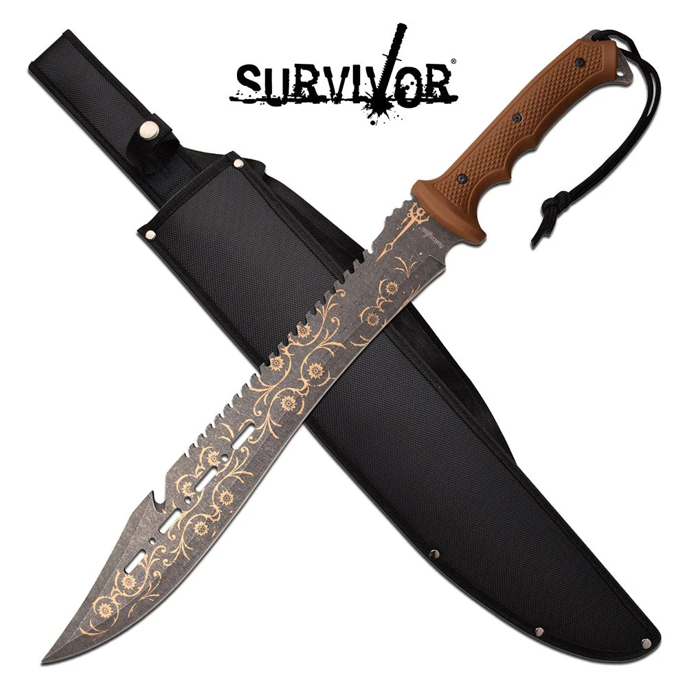 25″ Survivor Brown Fixed Blade Nylon Fiber Machete (SV-MHT005BR)