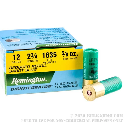 250 Rounds of 12ga Ammo by Remington Disintegrator-Frangible Slugs