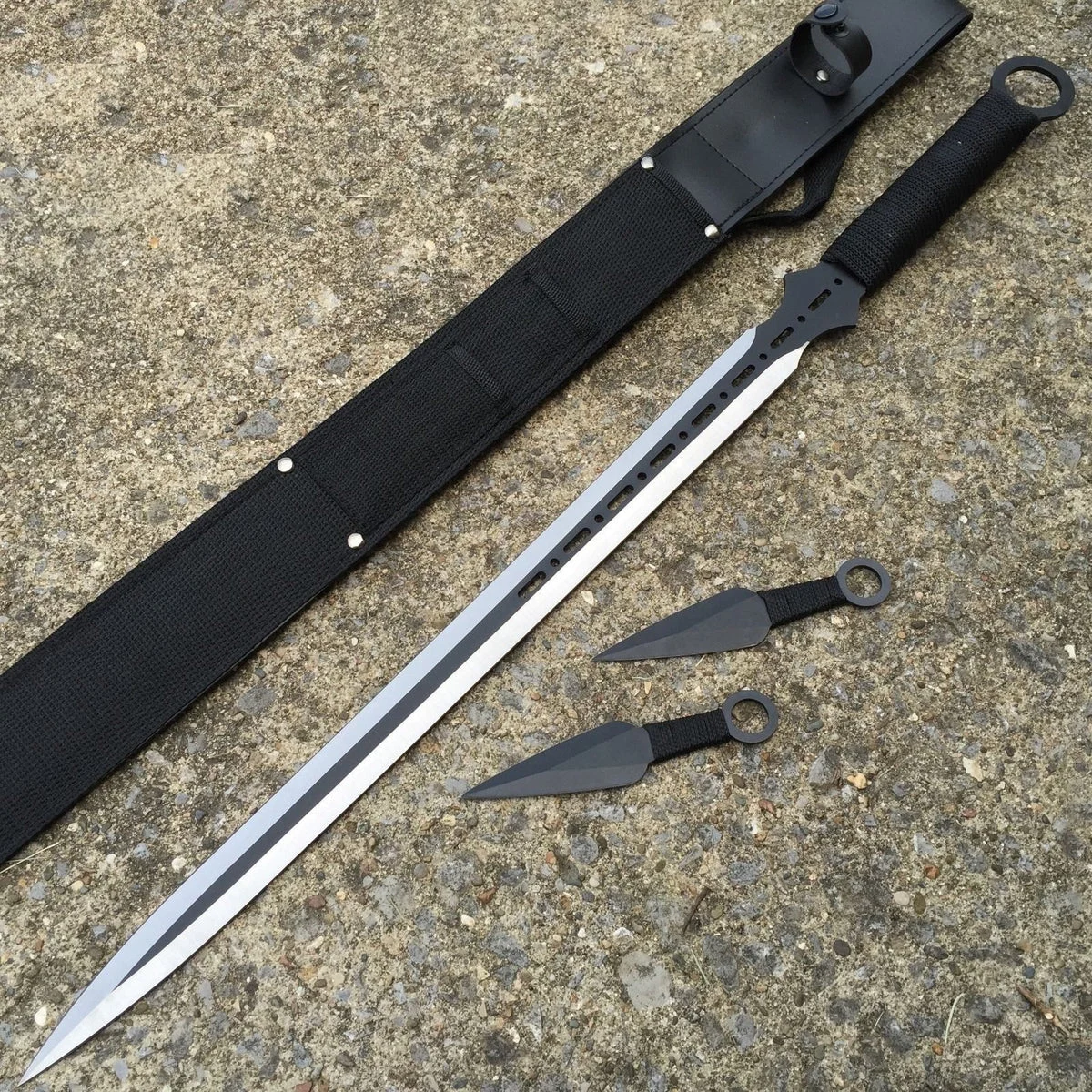 28″ Full Tang Ninja Sword Black Machete Throwing Knife 3 PC Combo Set