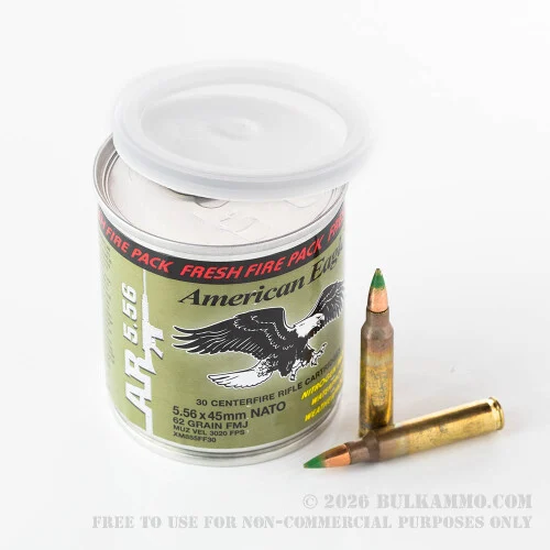 30 Rounds of 5.56x45 Ammo by Federal American Eagle - 62gr FMJBT Fresh Fire Can