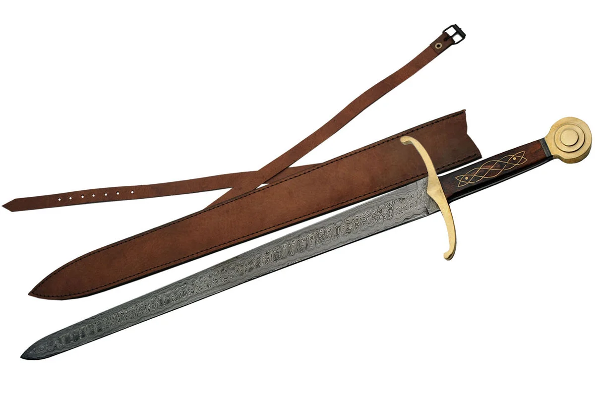 31″ Full Tang Brasswork Damascus Steel Sword