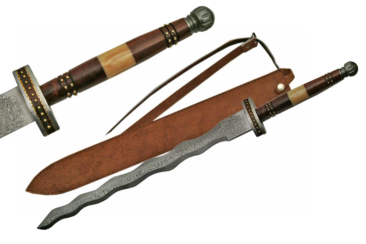 34″ Flamberge Damascus Steel Antique Kris Sword