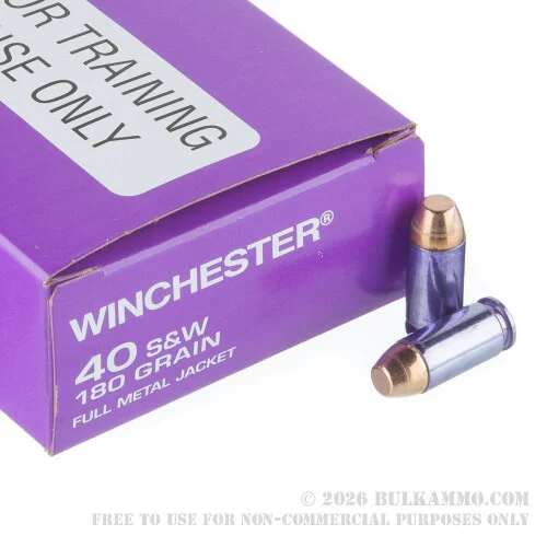 500 Rounds of .40 S&W Ammo by Winchester - 180gr FMJ Purple Tinted Cases