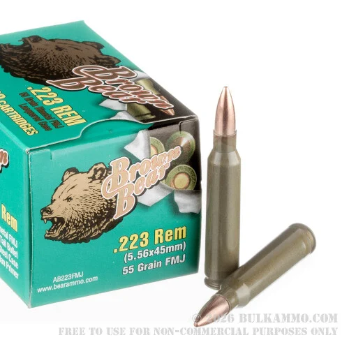500Rounds of .223 Ammo by Brown Bear (STEEL CASE) - 55gr FMJ
