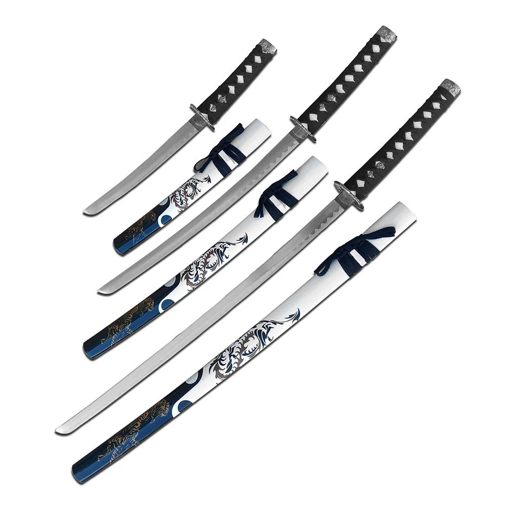 37″ SAMURAI 3 PIECE STAINLESS STEEL BLADE CORD WRAP HANDLE SWORD SET