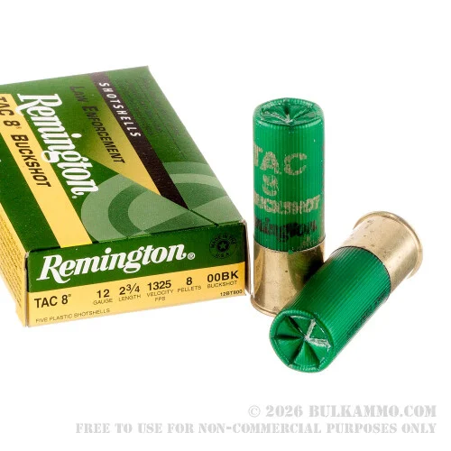 250 Rounds of 12ga Ammo by Remington Tac 8 -00 Buck - 8 Pellet