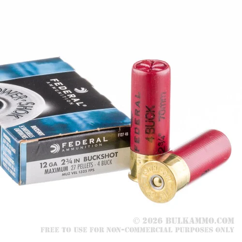 5 Rounds of 12ga Ammo by Federal -#4 Buck