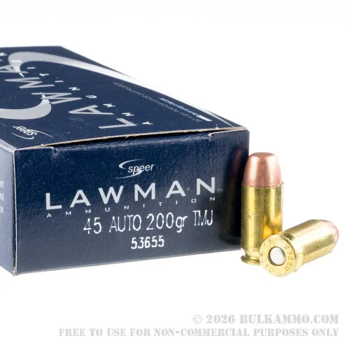 50 Rounds of .45 ACP Ammo by Speer Lawman- 200gr TMJ