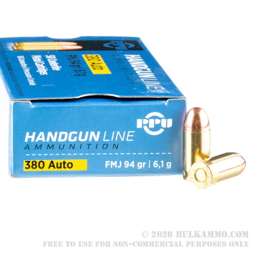 1000 Rounds of .380 ACP Ammo by Prvi Partizan - 94gr FMJ