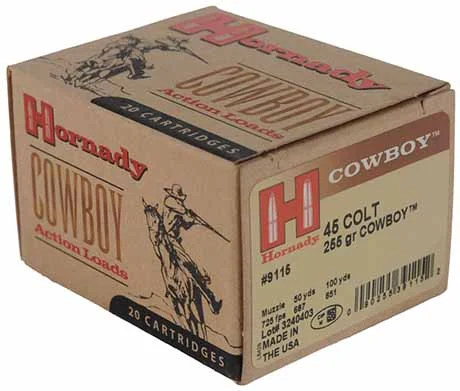 .45 Long Colt Cowboy Ammunition,255 grain Cowboy swaged lead bullet, 20 per box,Hornady