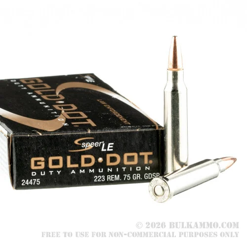500 Rounds of .223 Rem Ammo by Speer Gold Dot - 75gr SP