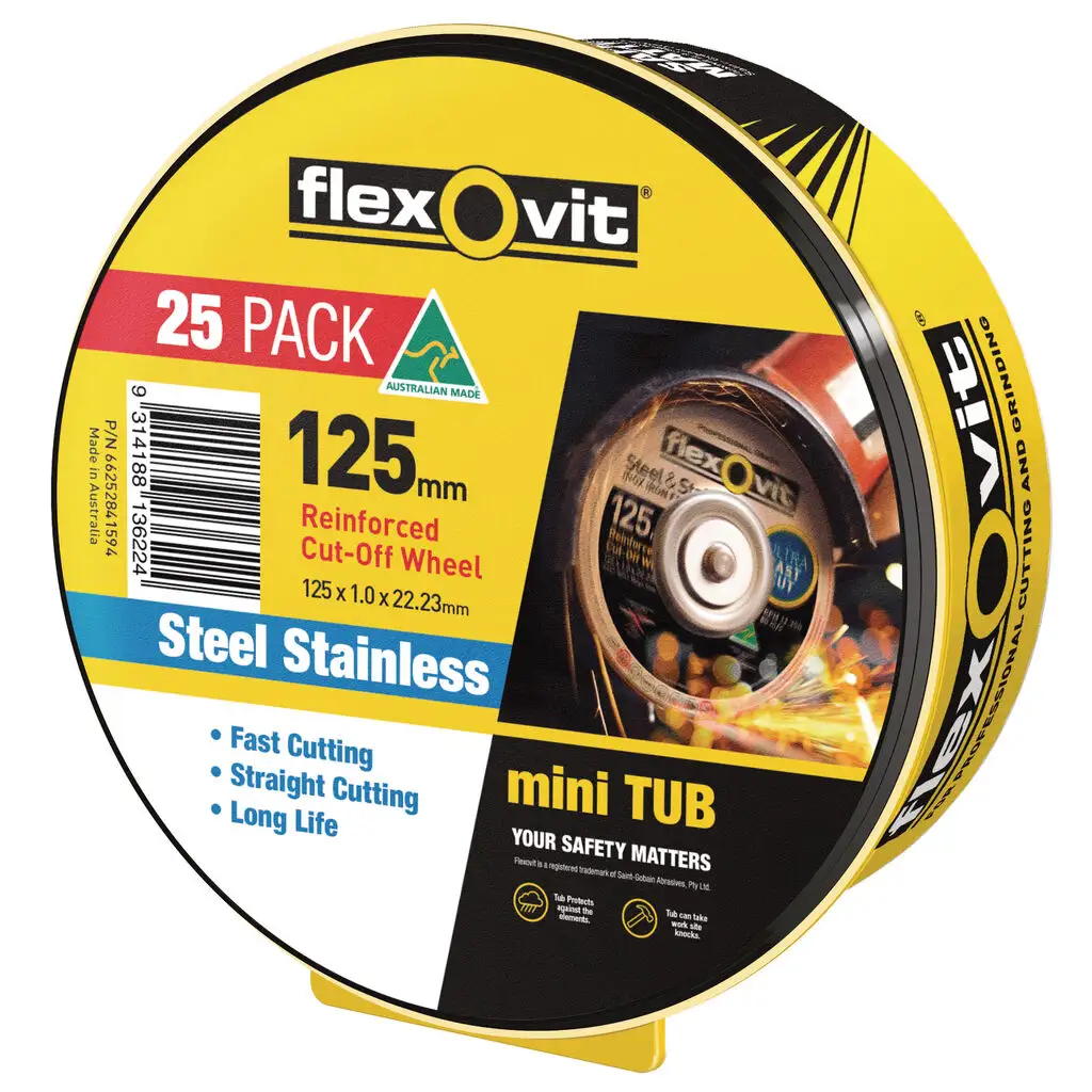 Flexovit Metal Cut-Off Wheel 125 x 1 x 22.2mm – 25 Pack
