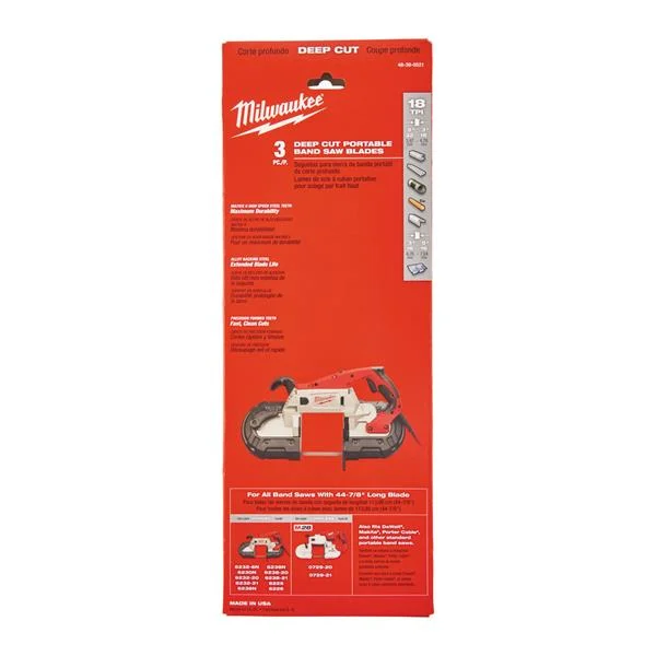 Milwaukee(3.Pk) Deep Cut Bandsaw Blades (1140 x 12mm, 18_TPI, Thin Metal) – 48390521