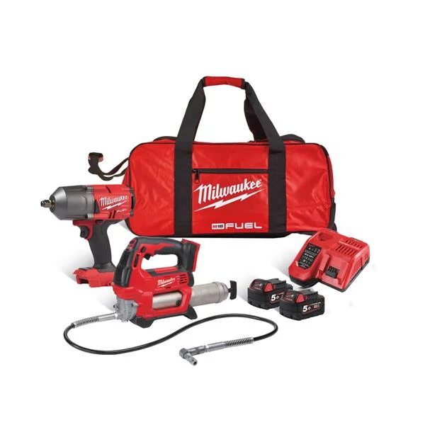 Milwaukee18V Grease Gun & High Torque 1/2 Impact Wrench Kit – M18FPP2AI-502B – 4933472104