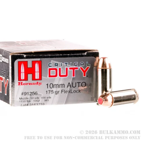 20 Rounds of 10mm Ammo by Hornady Critical Duty - 175Grain FTX