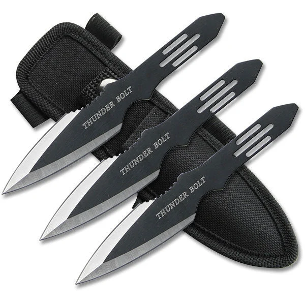 5.5″ Perfect Point RC-595-3 Black Silver Throwing Knife Set w/ Sheath