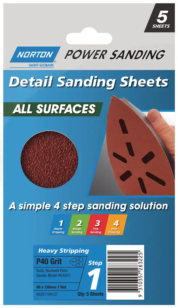 Norton Sanding Sheet P40 Grit 98 x 138mm – 5 Pack