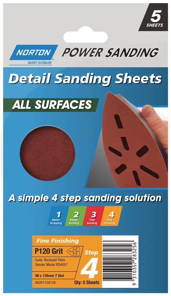 Norton Sanding Sheet P120 Grit 98 x 138mm – 5 Pack